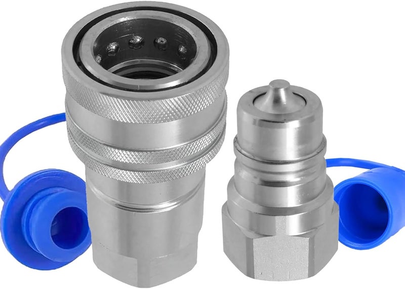 Cplbrb 1/4" Ag ISO 7241-A Hydraulic Quick Connect Tractor Couplers with Dust Caps,Poppet Pioneer Style,Hydraulic Quick Coupler 1/4" NPT Thread & Body-1 Sets - Image 1